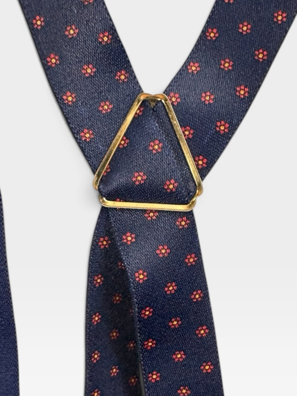 Vintage CAS W. Germany Y-Back Blue Floral Suspenders Braces Gold Tone Clips